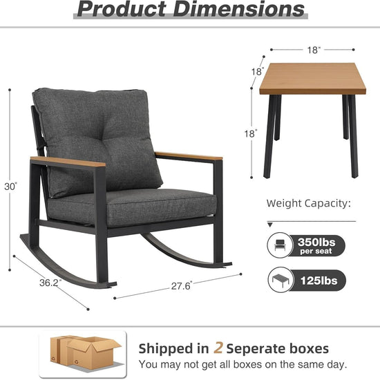 Outdoor Rocking Bistro Set with Thick Cushions-1