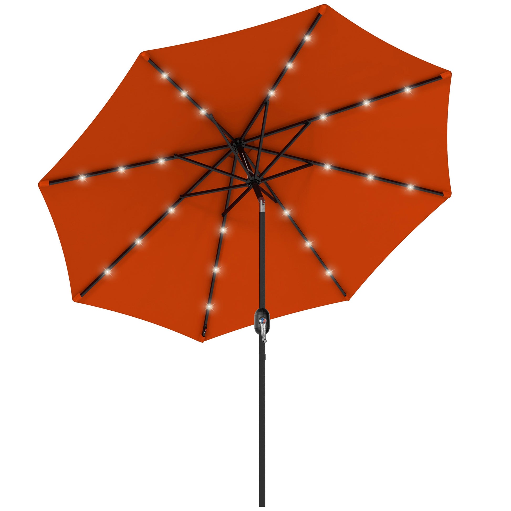 Solar LED Patio Umbrella — 2.7m, 24 LEDs, Orange