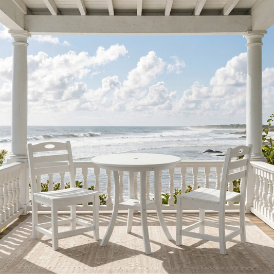 White 3-Piece Outdoor Bistro Set   Round Table Set   Patio Dining Set   2 Chairs