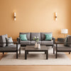 Aluminum Patio Furniture Set Seven Seat Outdoor Conversation Grey Cushions