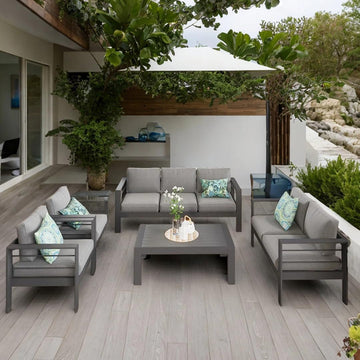 Aluminum 7-Seat Outdoor Conversation Set, Grey