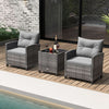 3-Piece PE Rattan Patio Conversation Set with Glass Table, Grey