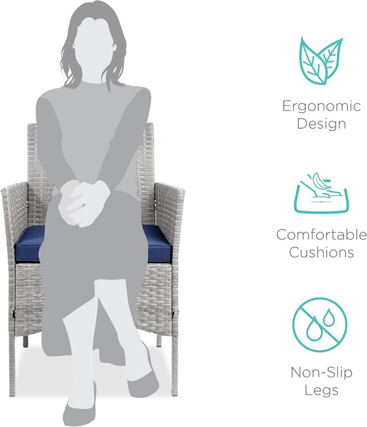 Coastal Wicker Bistro Set — 3 Piece, Navy & Gray