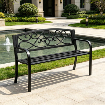 50" Metal Outdoor Bench with Backrest & Armrests