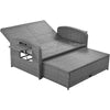 Wicker Double Chaise Lounge — two-person reclining wicker loungers with cushions and middle table
