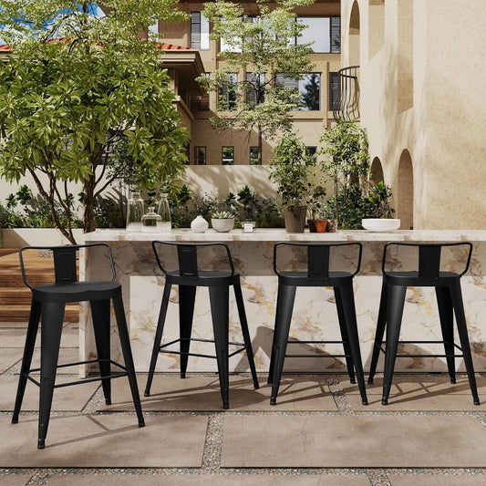 24-Inch Black Metal Bar Stools, Counter Height, Set of 4