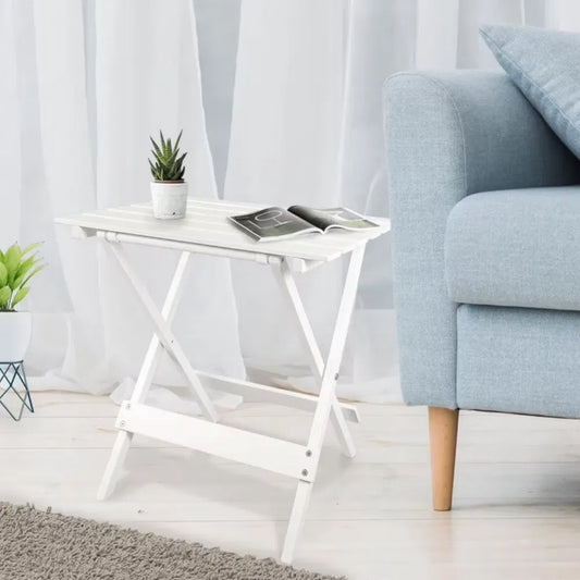 Solid Wood Folding Side Table, White (2-Piece Set)
