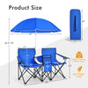 Portable Folding Double Picnic Chair with Umbrella, Blue