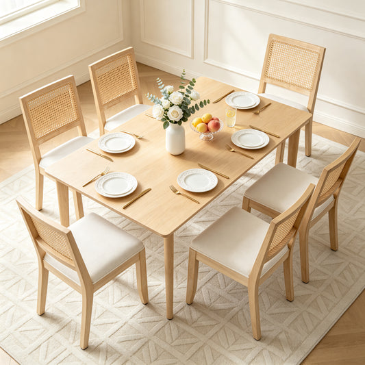 Cane Back Rattan Dining Chairs, Set of 2 — Beige