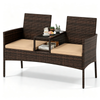 2-Seat PE Wicker Patio Loveseat Set with Storage Coffee Table