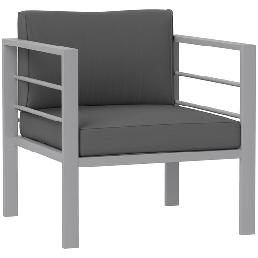 All-Weather Garden Single Sofa — Metal Frame, Charcoal Grey Cushions