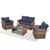 Wicker 4-Piece Outdoor Sectional Sofa Set with Glass Table