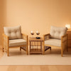 3-Piece Acacia Wood Patio Set with Beige PE Wicker Chairs and Coffee Table