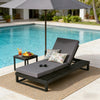Black Acacia Wood Chaise Lounge with Dark Grey Cushion