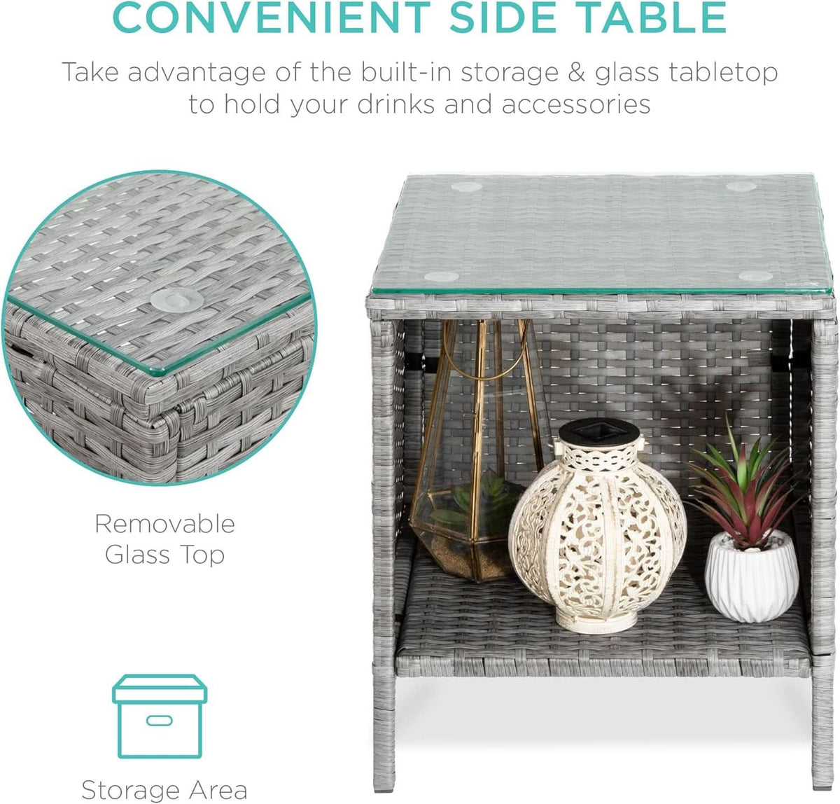 3 Piece Outdoor Wicker Bistro Set With Side Table-2