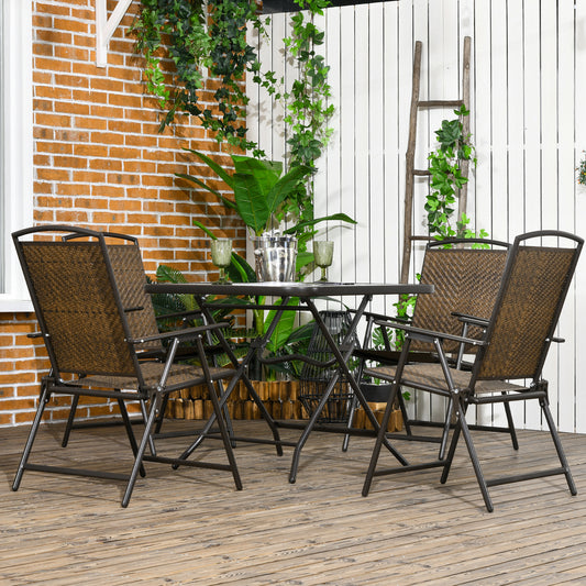 5-Piece Patio Dining Set with Foldable Chairs and Glass-Top Table