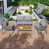PE Rattan Garden Lounge Set — Double Sofa, 2 Armchairs & Table, Grey