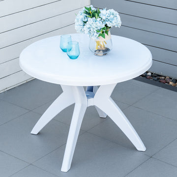 Round Outdoor Dining Table with Umbrella Hole — Seats 4, White
