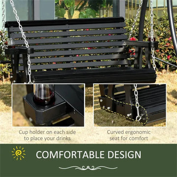 Two-Seater Patio Swing Chair with Cup Holders, Black
