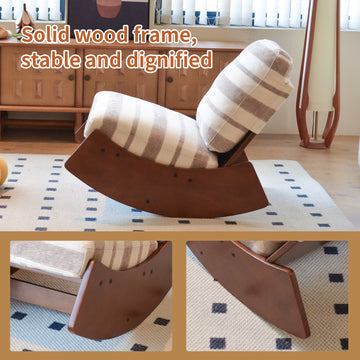 Grey Upholstered Glider Rocking Chair with Solid Wood Frame