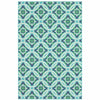 9' X 13' Blue and Green Geometric Stain Resistant Indoor Outdoor Area Rug