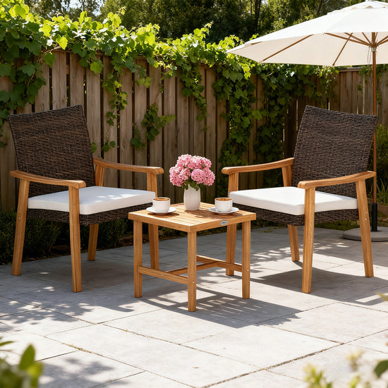 Acacia & Wicker Bistro Set — 3 Piece