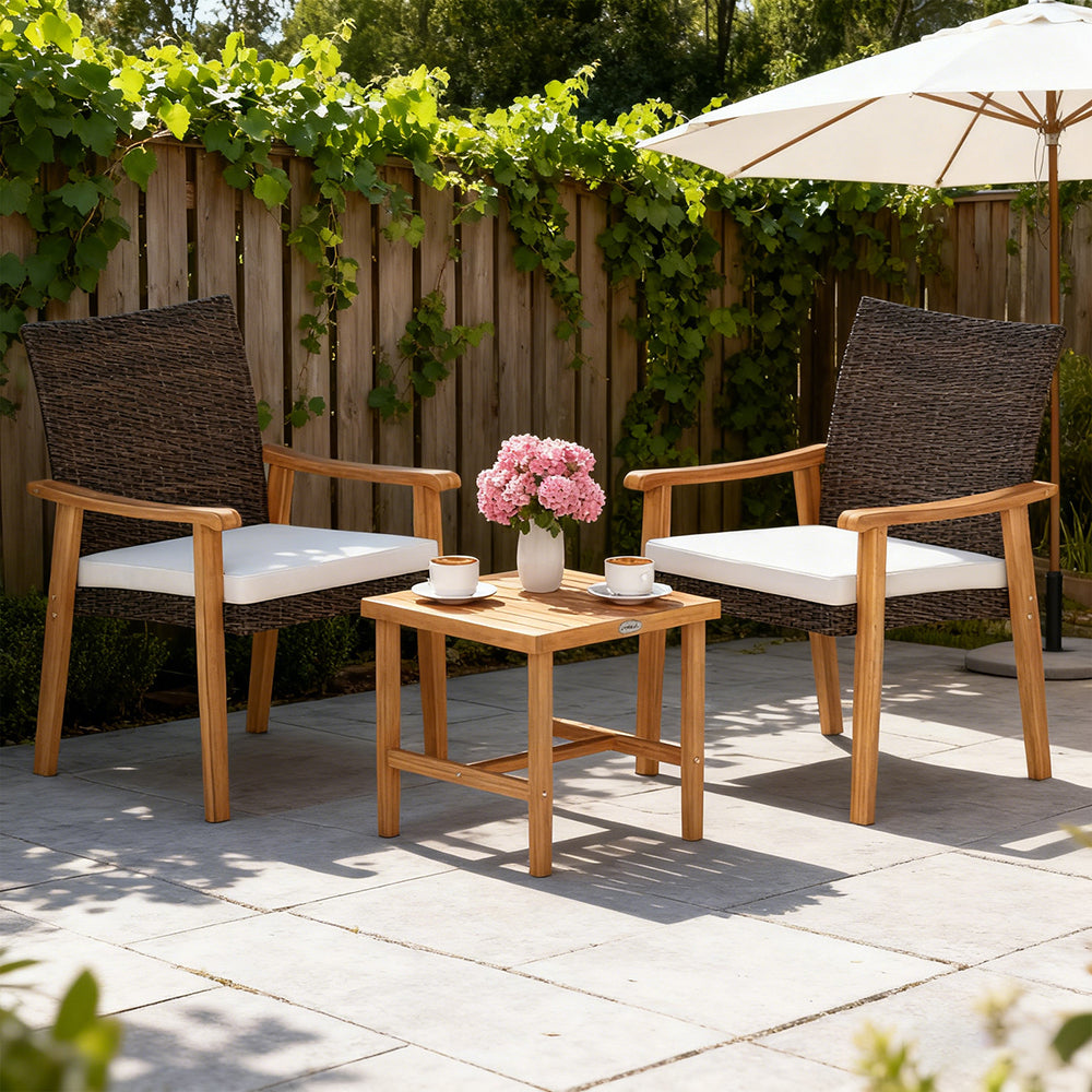 Acacia & Wicker Bistro Set — 3 Piece