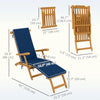 Folding Acacia Wood Patio Lounger with Padded Cushion, Navy