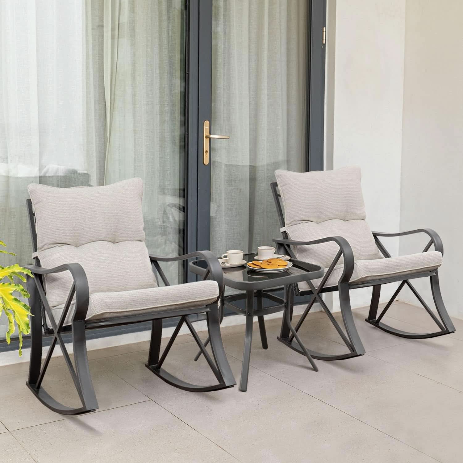 Three Piece Outdoor Bistro Set with Rocking Chairs-1