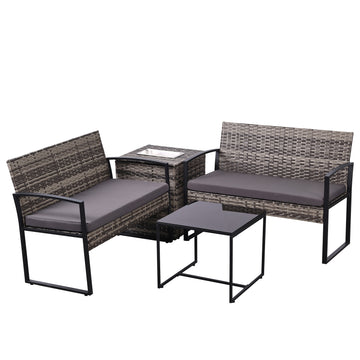 Wicker 4-Piece Patio Conversation Set with Cooler Storage
