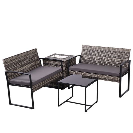 Wicker 4-Piece Patio Conversation Set with Cooler Storage