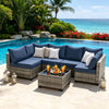 7-Piece All-Weather Wicker Sectional Sofa Set, Grey-Blue