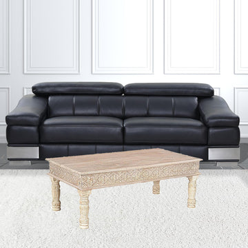 51" White Distressed Solid Wood Coffee Table