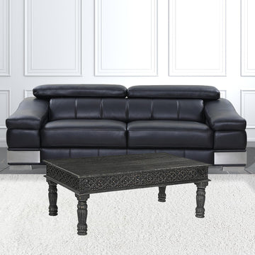 51" Black Distressed Solid Wood Coffee Table