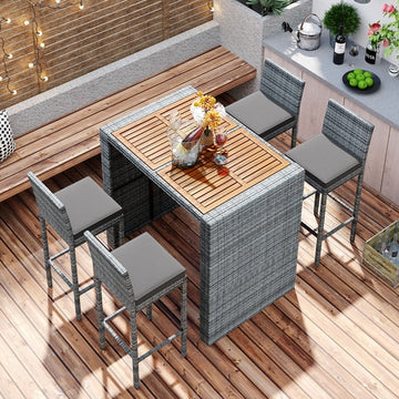 5-Piece Gray Wicker Patio Set with Cushioned Seating