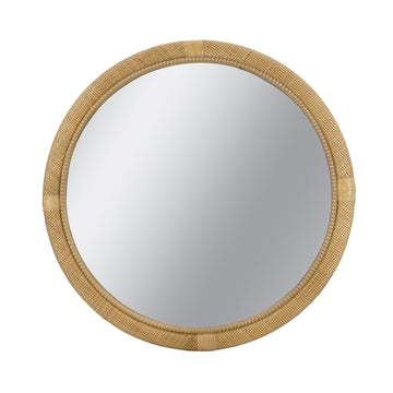 Round Woven Rattan Accent Wall Mirror, Brown, 31.9 in