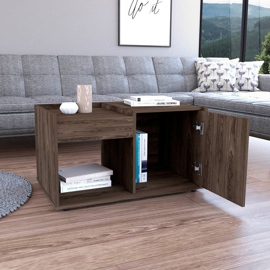 32" Brown Wood Coffee Table With Shelf-1
