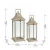 Set of 2 Ivory Wood & Glass Candle Lanterns