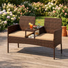 2-Seat PE Wicker Patio Loveseat with Storage Table
