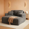 56" Grey Faux Fur Deluxe Chaise Lounge, Cushioned