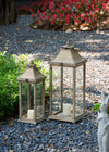 Set of 2 Ivory Wood & Glass Candle Lanterns