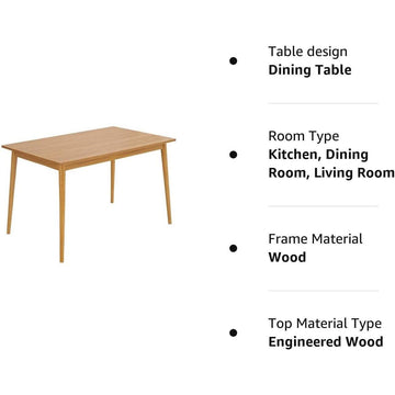 Oak Finish 47" Dining Table with Solid Rubber Wood Legs