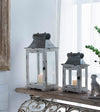 Set of 2 White Wood & Metal Hurricane Candle Lanterns