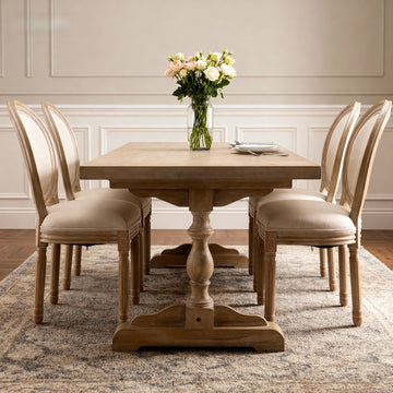 French Country Linen Oval-Back Dining Chair, Set of 2, Beige