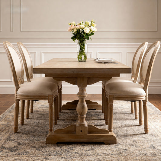 French Country Linen Oval-Back Dining Chair, Set of 2, Beige