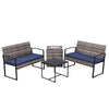 4-Piece Wicker Patio Set with Cooler Storage — Grey-Blue
