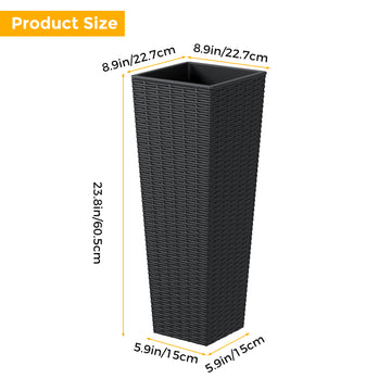 Tapered Resin Planters with Removable Inner Pots, Black (Set of 2)