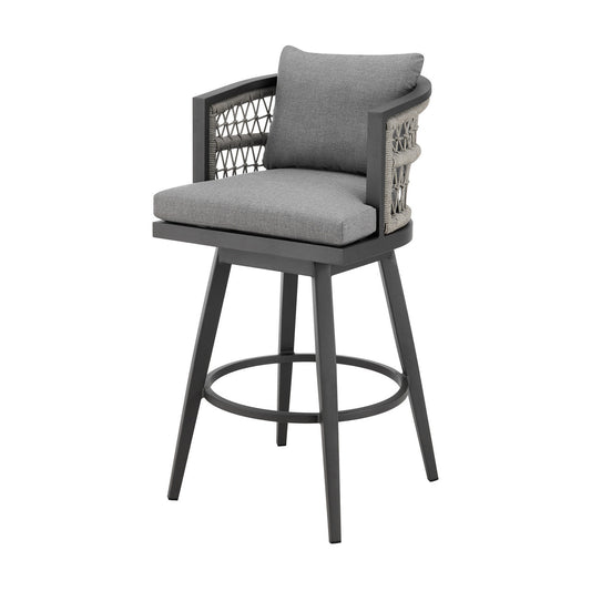 37" Gray Metal Swivel Outdoor Counter Height Bar Chair