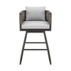 Light Gray Metal Swivel Outdoor Counter-Height Bar Chair with Footrest