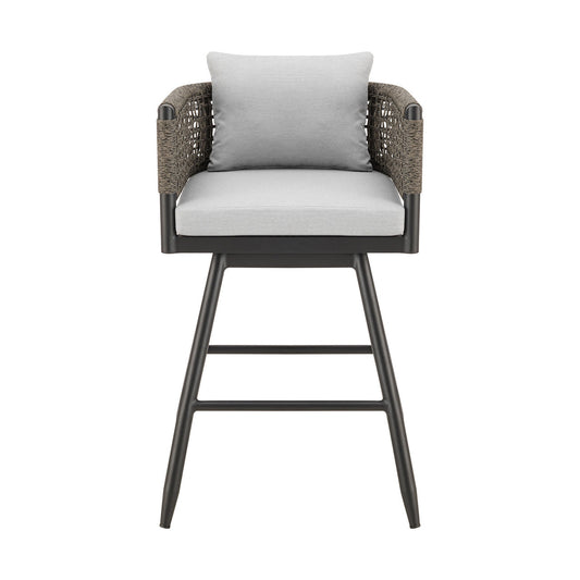 Light Gray Metal Swivel Outdoor Counter-Height Bar Chair with Footrest
